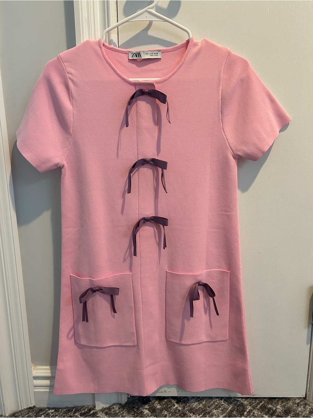 Zara Pink Mini Dress with Purple Ribbon Bows NWOT